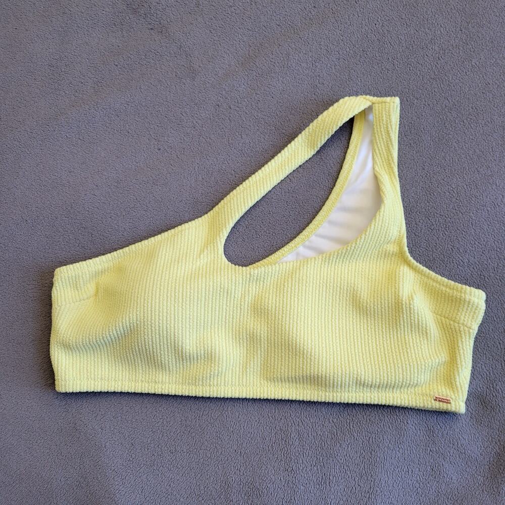 PINK One Shoulder Ribbed Bikini‎ Swim Top Women XXL Yellow Cutout Asymmetrical